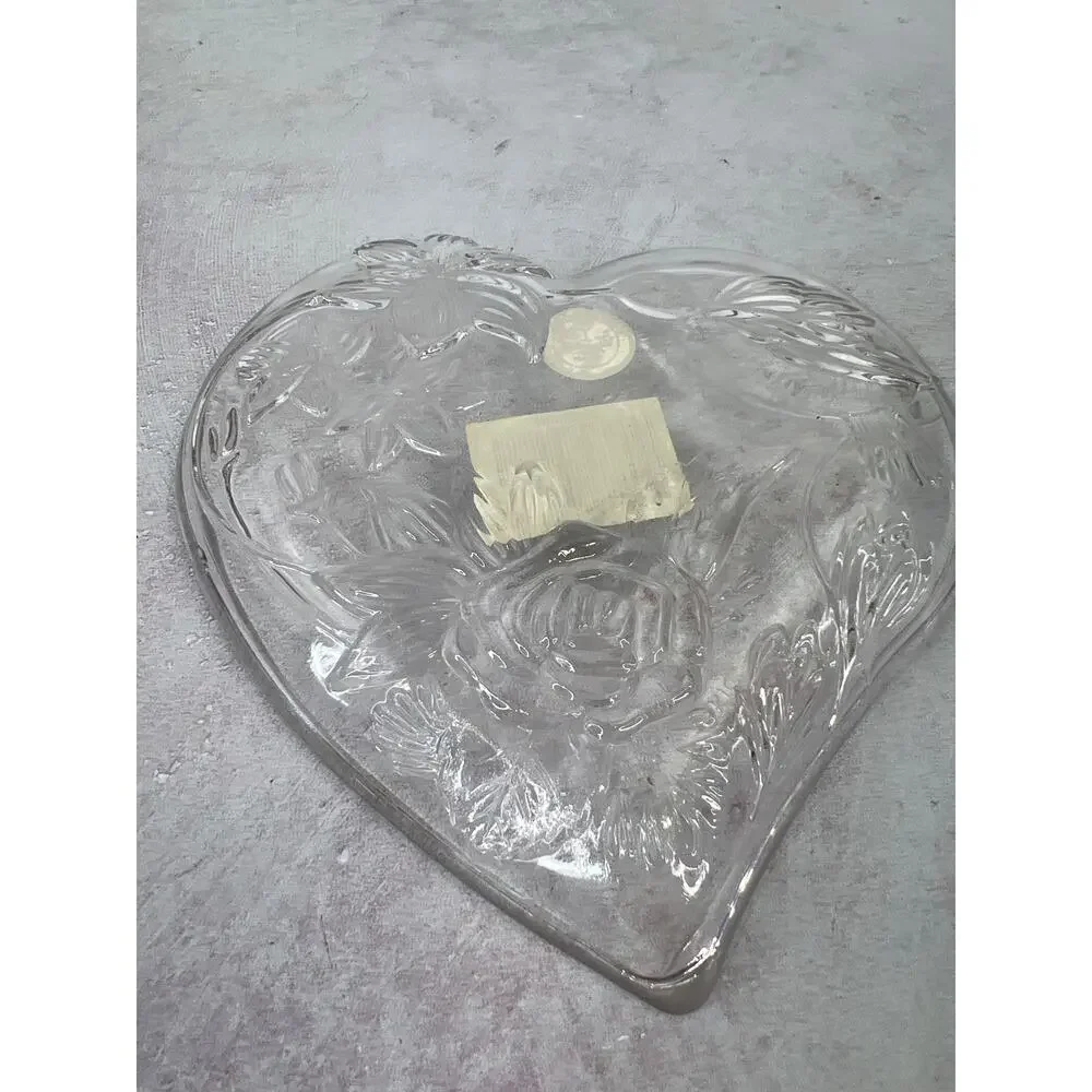 Crystal Clear Heart Shaped Candy/ Jelly‎ Dish Hummingbird and Flower Design 6